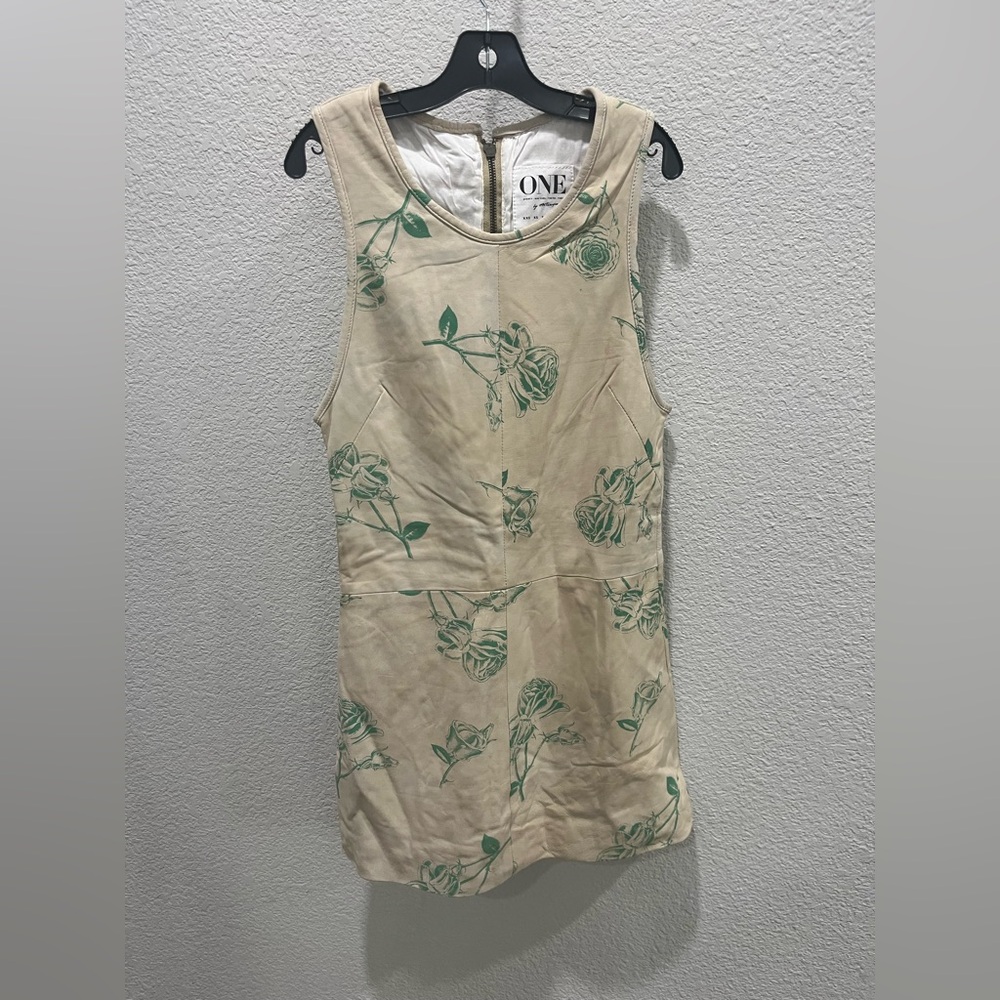 NWOT One Teaspoon Women's Cream Floral 100% Leather Florence Dress size Small